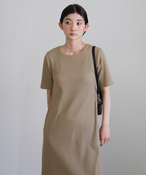 カップ付きセミフレアワッフルワンピース（ワンピース）｜select