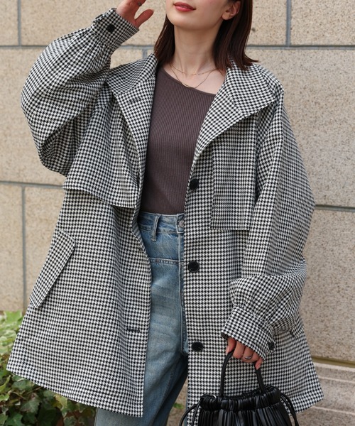 新色：ブラック系その他(千鳥格子)
model：162cm 着用サイズ：F