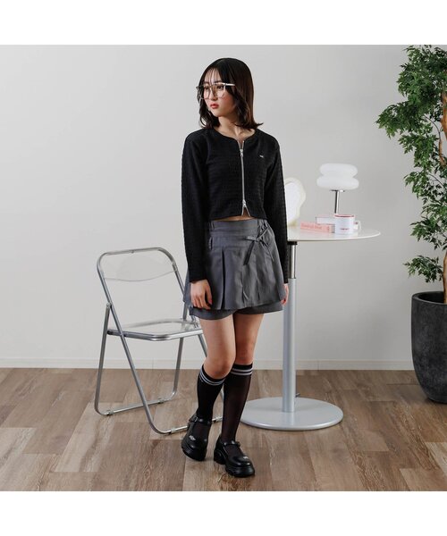 algy（アルジー）の「ポコポコダブルジップカーデ（カーディガン/ボレロ・キッズ・ブラック/アイボリー/サックスブルー・XX-SMALL/X-SMALL/MEDIUM/SMALL）」の4枚目の写真