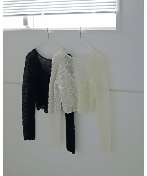 anuke（アンヌーク）の「Shirring Short Knit（ニット/セーター・レディース・アイボリー/ブラック・FREE）」の8枚目の写真