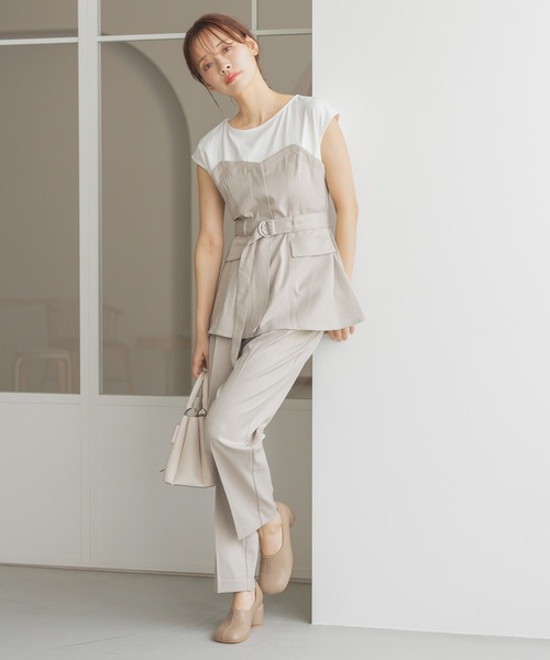 mysty woman(ミスティウーマン)の「【セットアップ着用可】ウエストベルトテーパードパンツ 320387(その他パンツ・レディース・ホワイト系その他/グレー/チャコールグレー・FREE)」の5枚目の写真