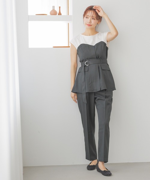 mysty woman(ミスティウーマン)の「【セットアップ着用可】ウエストベルトテーパードパンツ 320387(その他パンツ・レディース・ホワイト系その他/グレー/チャコールグレー・FREE)」の6枚目の写真