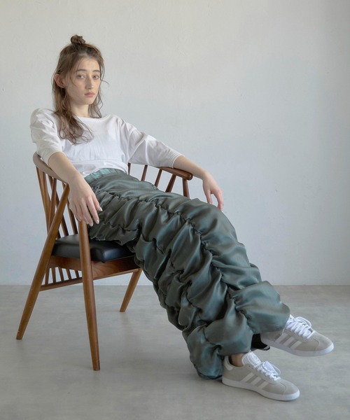 foil organza gathered nylon skirt / 箔オーガンジーギャザーナイロンスカート