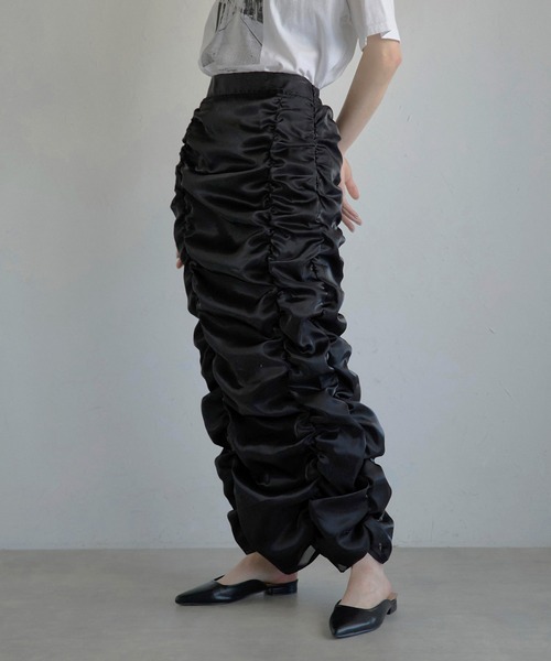 foil organza gathered nylon skirt / 箔オーガンジーギャザーナイロンスカート