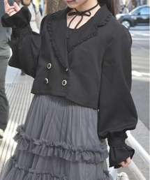 ブラック テーラードジャケット フリル付き テーラードジャケット（ブラック/黒色系・フリル）ファッション