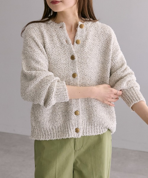 PUAL CE CIN（ピュアルセシン）の「ミックスヤーンニットカーディガン（ニット/セーター・レディース・グレー/アイボリー・FREE）」の3枚目の写真