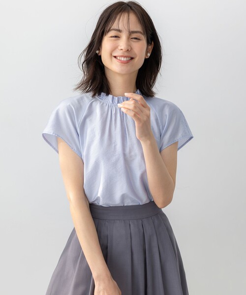 組曲 L(クミキョク オオキイサイズ)の「カールマイヤーハイネック ブラウス(シャツ/ブラウス・レディース・サックスブルー系1/ライトグリーン系/ネイビー系/アイボリー系・5/6/7)」の13枚目の写真