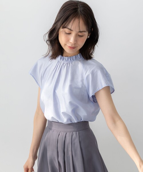 組曲 L(クミキョク オオキイサイズ)の「カールマイヤーハイネック ブラウス(シャツ/ブラウス・レディース・サックスブルー系1/ライトグリーン系/ネイビー系/アイボリー系・5/6/7)」の14枚目の写真
