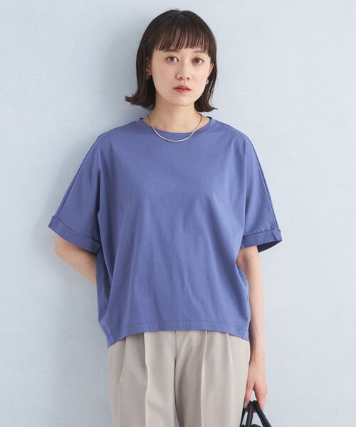 tシャツ 「接触冷感」ロールアップスリーブカットソー レディース セール】トリコット ロールアップ スリーブ カットソー -接触冷
