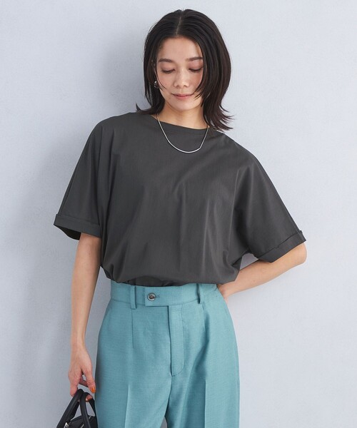 tシャツ 「接触冷感」ロールアップスリーブカットソー レディース セール】トリコット ロールアップ スリーブ カットソー -接触冷