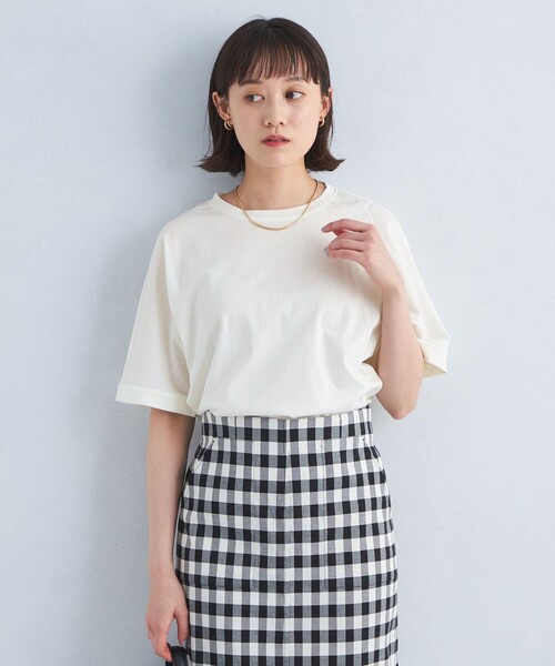 tシャツ 「接触冷感」ロールアップスリーブカットソー レディース セール】トリコット ロールアップ スリーブ カットソー -接触冷