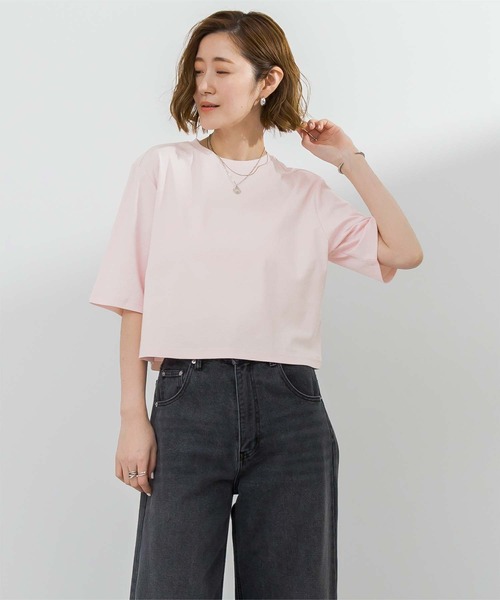 UR'S(ユアーズ)の「汗染み防止クロップドTシャツ(Tシャツ/カットソー・レディース・ブラック/ブルーグレー/ライトピンク/ブラウン/ホワイト/チャコール/ネイビー・S/M/L)」の8枚目の写真