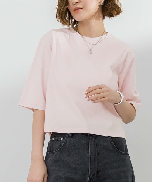 UR'S(ユアーズ)の「汗染み防止クロップドTシャツ(Tシャツ/カットソー・レディース・ブラック/ブルーグレー/ライトピンク/ブラウン/ホワイト/チャコール/ネイビー・S/M/L)」の9枚目の写真
