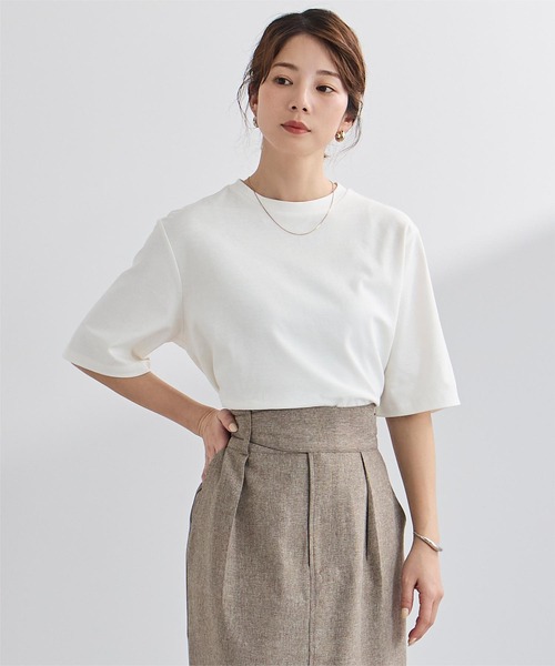 UR'S(ユアーズ)の「汗染み防止クロップドTシャツ(Tシャツ/カットソー・レディース・ブラック/ブルーグレー/ライトピンク/ブラウン/ホワイト/チャコール/ネイビー・S/M/L)」の22枚目の写真