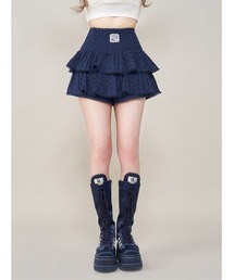 ダーリッチ Darich 　チェックスカートライクショートパンツ　ネイビー　M ダーリッチ Darich レイヤードチェックショートパンツ