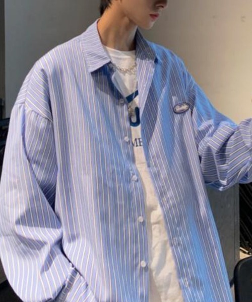 NOWLE（ノウル）の「【NOWLE】ワンポイント ロゴ ストライプシャツ（シャツ/ブラウス・メンズ・ブルー/ブラック・X-LARGE/LARGE/MEDIUM）」の16枚目の写真