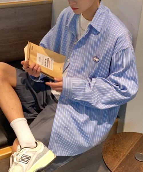 NOWLE（ノウル）の「【NOWLE】ワンポイント ロゴ ストライプシャツ（シャツ/ブラウス・メンズ・ブルー/ブラック・X-LARGE/LARGE/MEDIUM）」の19枚目の写真