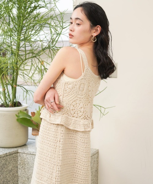 Bab(バブ)の「【S・Mサイズ展開】クロシェペプラムミックス編みワンピース(ワンピース・レディース・アイボリー/オレンジ/ブラック・S/M)」の9枚目の写真