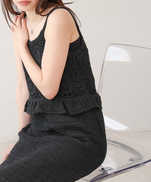 Bab(バブ)の「【S・Mサイズ展開】クロシェペプラムミックス編みワンピース(ワンピース・レディース・アイボリー/オレンジ/ブラック・S/M)」の18枚目の写真