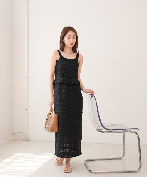 Bab(バブ)の「【S・Mサイズ展開】クロシェペプラムミックス編みワンピース(ワンピース・レディース・アイボリー/オレンジ/ブラック・S/M)」の17枚目の写真