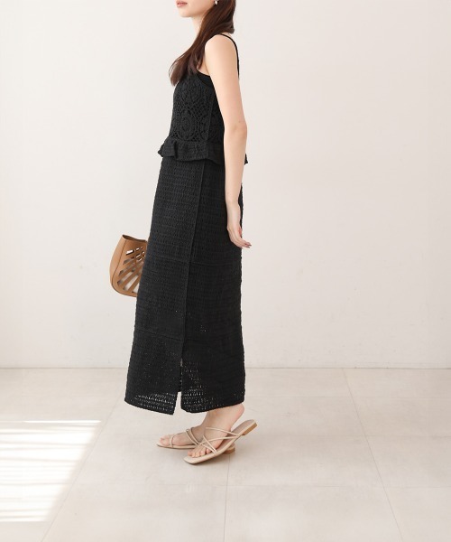 Bab(バブ)の「【S・Mサイズ展開】クロシェペプラムミックス編みワンピース(ワンピース・レディース・アイボリー/オレンジ/ブラック・S/M)」の15枚目の写真