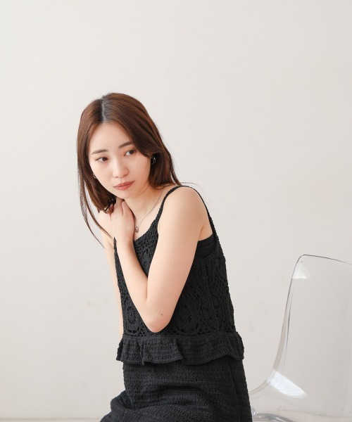 Bab(バブ)の「【S・Mサイズ展開】クロシェペプラムミックス編みワンピース(ワンピース・レディース・アイボリー/オレンジ/ブラック・S/M)」の14枚目の写真