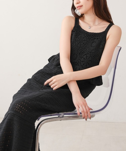 Bab(バブ)の「【S・Mサイズ展開】クロシェペプラムミックス編みワンピース(ワンピース・レディース・アイボリー/オレンジ/ブラック・S/M)」の12枚目の写真