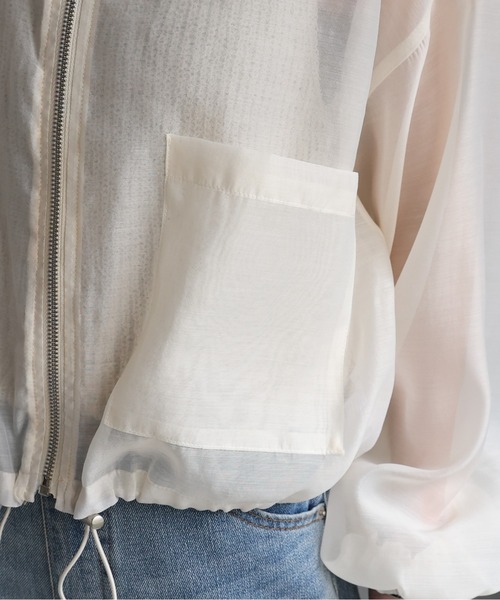 ap retro（アプレトロ）の「シアースタンドショートブルゾン / メッシュブルゾン / クロップド丈アウター《動画あり》（ブルゾン・レディース・アイボリー/ブラック/ライトグレー/モカ/ブラック系その他/ホワイト・FREE）」の14枚目の写真