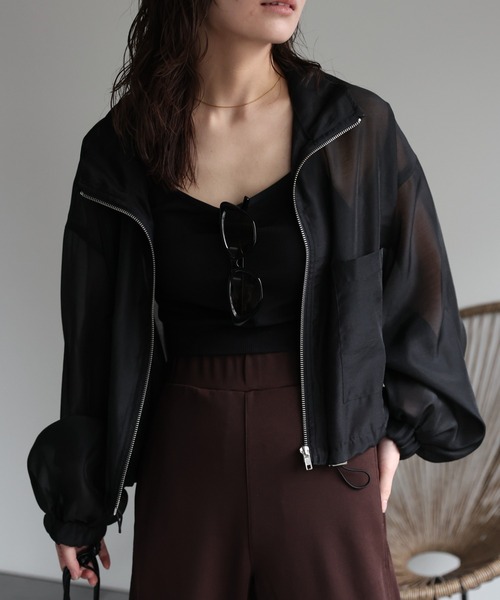 ap retro（アプレトロ）の「シアースタンドショートブルゾン / メッシュブルゾン / クロップド丈アウター《動画あり》（ブルゾン・レディース・アイボリー/ブラック/ライトグレー/モカ/ブラック系その他/ホワイト・FREE）」の22枚目の写真