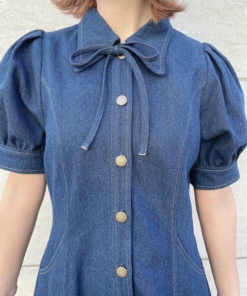 F i.n.t（フィント）の「【2サイズ展開】リボンタイ付きパフスリーブデニムワンピース/ fint　フィント（ワンピース・レディース・インディゴブルー/ブラック・1/2）」の18枚目の写真