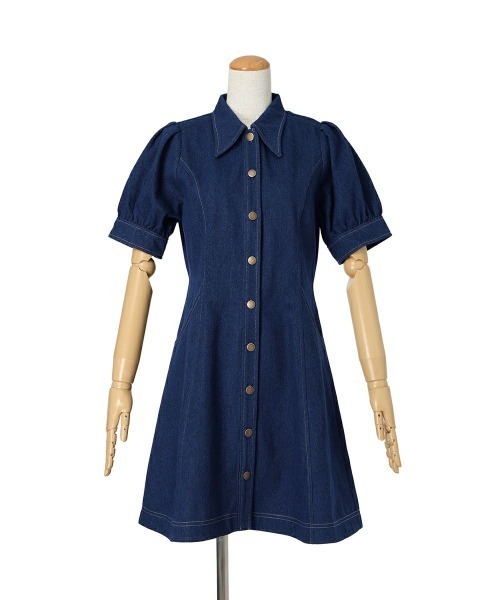 F i.n.t（フィント）の「【2サイズ展開】リボンタイ付きパフスリーブデニムワンピース/ fint　フィント（ワンピース・レディース・インディゴブルー/ブラック・1/2）」の7枚目の写真