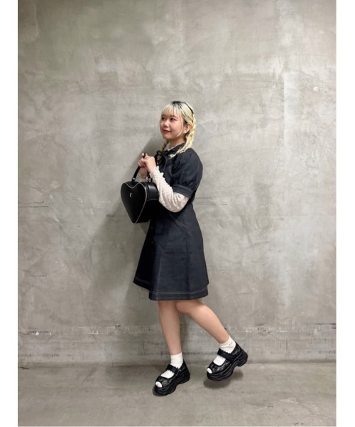 パフスリーブ デニム ワンピース オリジナルデザイン ハンドメイド パフスリーブ デニム ワンピース オリジナルデザイン