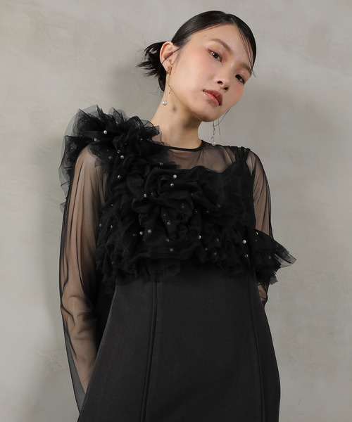 Kana（カナ）の「パール フリル ビスチェ ワンピ 2点セット パーティー ドレス 結婚式 お呼ばれ オケージョン（ドレス・レディース・ブラウン/ブラック/ブラック系その他2・M）」の6枚目の写真