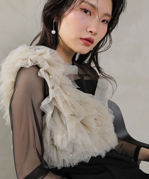 Kana（カナ）の「パール フリル ビスチェ ワンピ 2点セット パーティー ドレス 結婚式 お呼ばれ オケージョン（ドレス・レディース・ブラウン/ブラック/ブラック系その他2・M）」の14枚目の写真