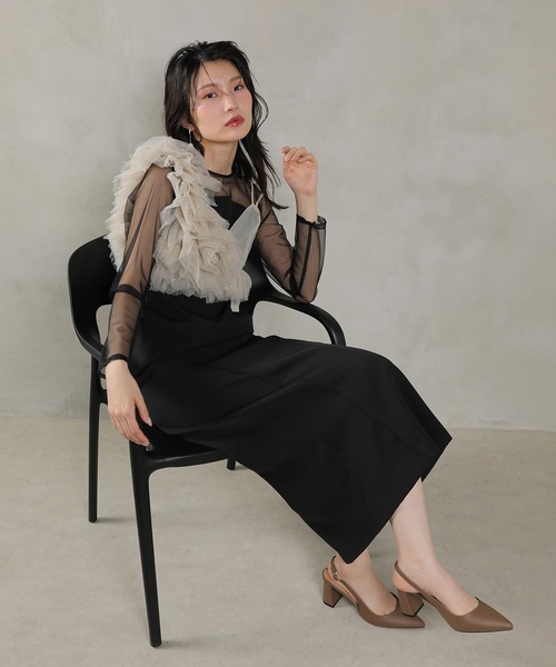 Kana（カナ）の「パール フリル ビスチェ ワンピ 2点セット パーティー ドレス 結婚式 お呼ばれ オケージョン（ドレス・レディース・ブラウン/ブラック/ブラック系その他2・M）」の15枚目の写真