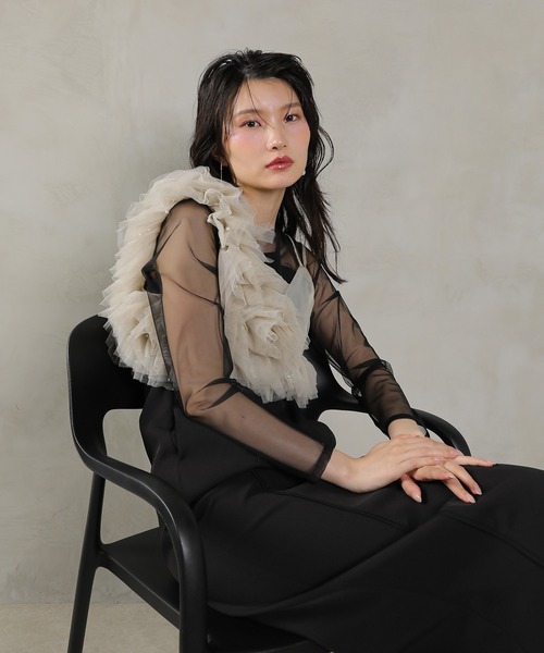 Kana（カナ）の「パール フリル ビスチェ ワンピ 2点セット パーティー ドレス 結婚式 お呼ばれ オケージョン（ドレス・レディース・ブラウン/ブラック/ブラック系その他2・M）」の17枚目の写真