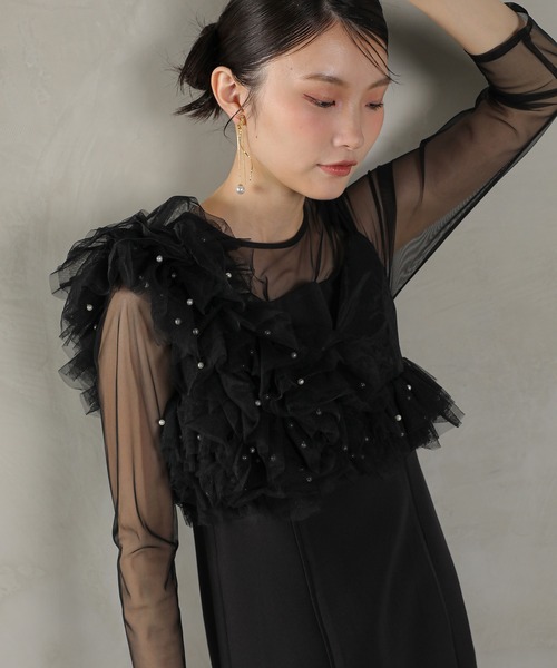 Kana（カナ）の「パール フリル ビスチェ ワンピ 2点セット パーティー ドレス 結婚式 お呼ばれ オケージョン（ドレス・レディース・ブラウン/ブラック/ブラック系その他2・M）」の10枚目の写真