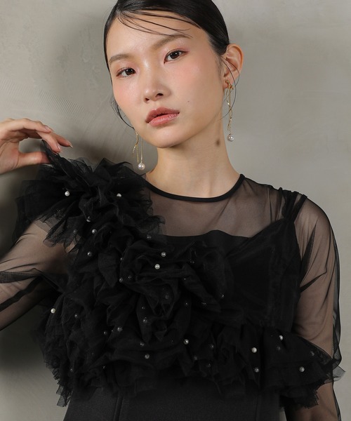 Kana（カナ）の「パール フリル ビスチェ ワンピ 2点セット パーティー ドレス 結婚式 お呼ばれ オケージョン（ドレス・レディース・ブラウン/ブラック/ブラック系その他2・M）」の7枚目の写真