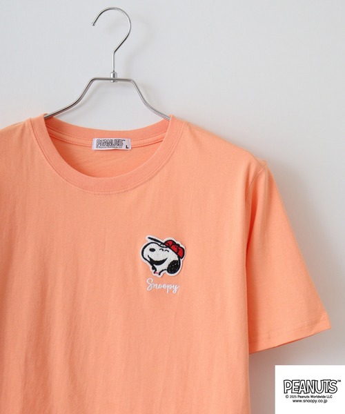 PEANUTS(ピーナッツ)の「PEANUTS ワンポイントサガラ刺繍 天竺半袖Tシャツ(Tシャツ/カットソー・メンズ・ネイビー系/ホワイト系/サックスブルー/ホワイト系1/ネイビー/ホワイト/サーモンピンク/ライトカーキ/ライトグリーン・S/L/LL/M)」の9枚目の写真