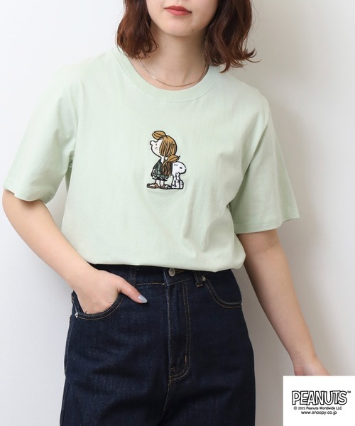 セール】PEANUTS ワンポイントサガラ刺繍 天竺半袖Tシャツ（T
