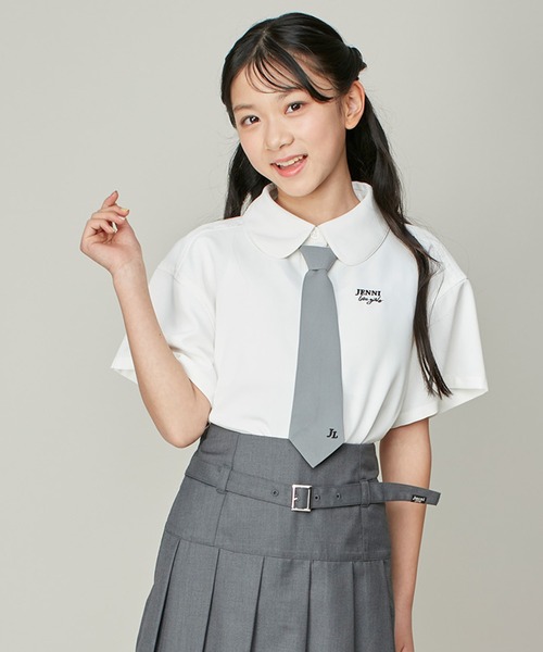 JENNI love（ジェニィラブ）の「チェーンネクタイ付き半そでブラウス（シャツ/ブラウス・キッズ・サックスブルー/オフホワイト/ピンク・130cm/140cm/150cm/160cm）」の2枚目の写真