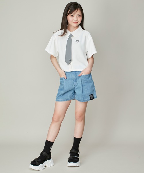 JENNI love（ジェニィラブ）の「チェーンネクタイ付き半そでブラウス（シャツ/ブラウス・キッズ・サックスブルー/オフホワイト/ピンク・130cm/140cm/150cm/160cm）」の5枚目の写真