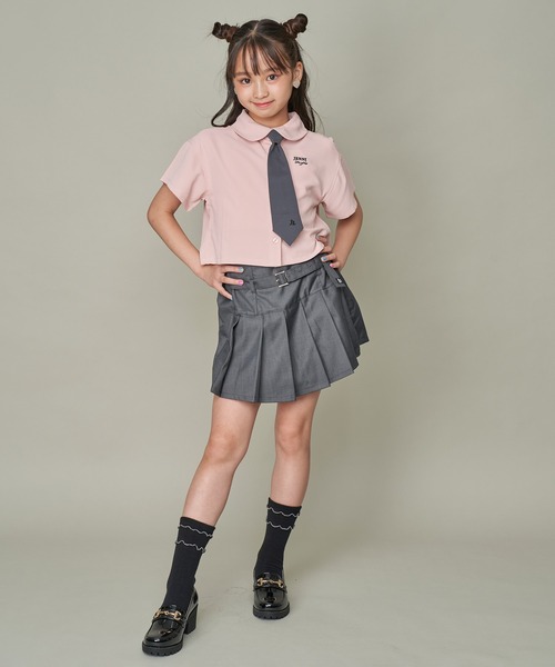 JENNI love（ジェニィラブ）の「チェーンネクタイ付き半そでブラウス（シャツ/ブラウス・キッズ・サックスブルー/オフホワイト/ピンク・130cm/140cm/150cm/160cm）」の4枚目の写真