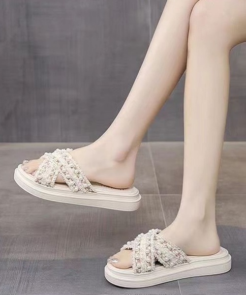 Lace Ladies(レースレディース)の「パール フリンジ クロスベルト 厚底 サンダル(サンダル・レディース・アイボリー/ブラック・25cm/24.5cm/24cm/23.5cm/23cm/22.5cm)」の11枚目の写真