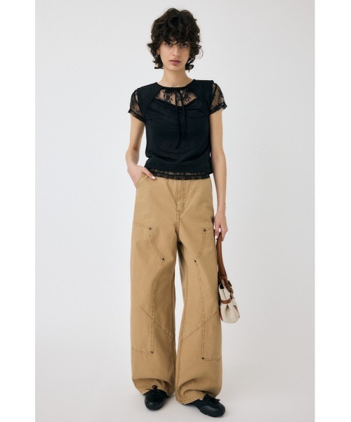 MOUSSY(マウジー)の「LACE LAYERED OPEN NECK トップス(Tシャツ/カットソー・レディース・ブラック/ブラウン/ライトブルー・FREE)」の5枚目の写真