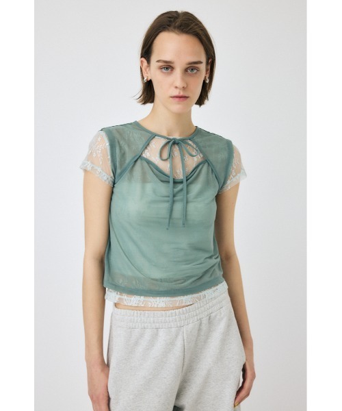 MOUSSY(マウジー)の「LACE LAYERED OPEN NECK トップス(Tシャツ/カットソー・レディース・ブラック/ブラウン/ライトブルー・FREE)」の19枚目の写真