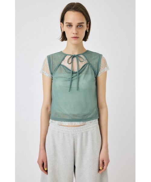 MOUSSY(マウジー)の「LACE LAYERED OPEN NECK トップス(Tシャツ/カットソー・レディース・ブラック/ブラウン/ライトブルー・FREE)」の20枚目の写真