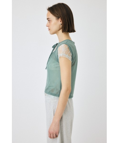 MOUSSY(マウジー)の「LACE LAYERED OPEN NECK トップス(Tシャツ/カットソー・レディース・ブラック/ブラウン/ライトブルー・FREE)」の21枚目の写真