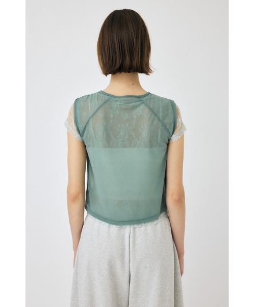 MOUSSY(マウジー)の「LACE LAYERED OPEN NECK トップス(Tシャツ/カットソー・レディース・ブラック/ブラウン/ライトブルー・FREE)」の22枚目の写真