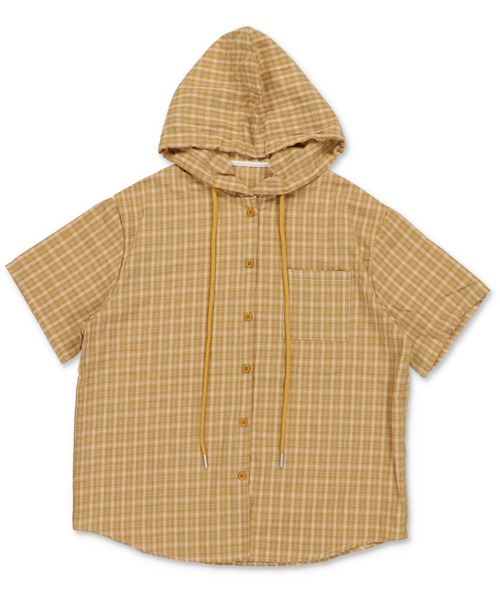 SPINNS（スピンズ）の「半袖チェックシャツパーカー（シャツ/ブラウス・レディース・ブラック/ベージュ/ネイビー・ONESIZE）」の6枚目の写真